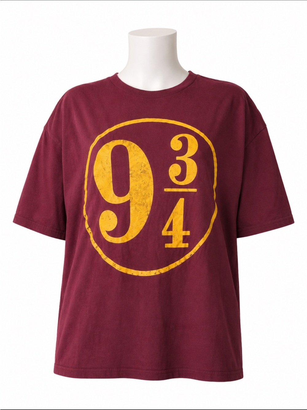 Women's Maroon Graphic Tee with Yellow 9 3/4 Emblem Harry Potter # 110